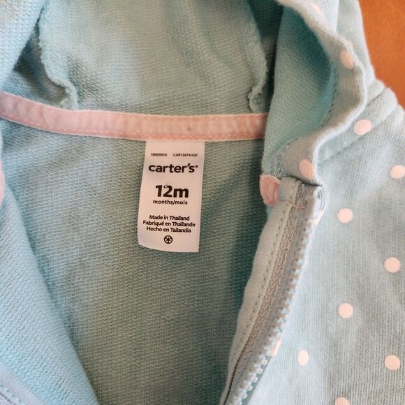 Carter’s Blue and Pink Baby Girl Bunny Sweater Hoodie - Size 12M - Picture 6 of 7